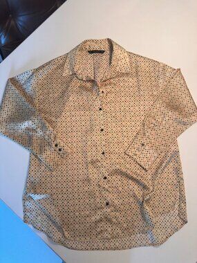 Zara Gold Red Black Polka Dot Button-Down Silky Collared Shirt